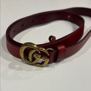 Red Leather Belt with Gold Buckle